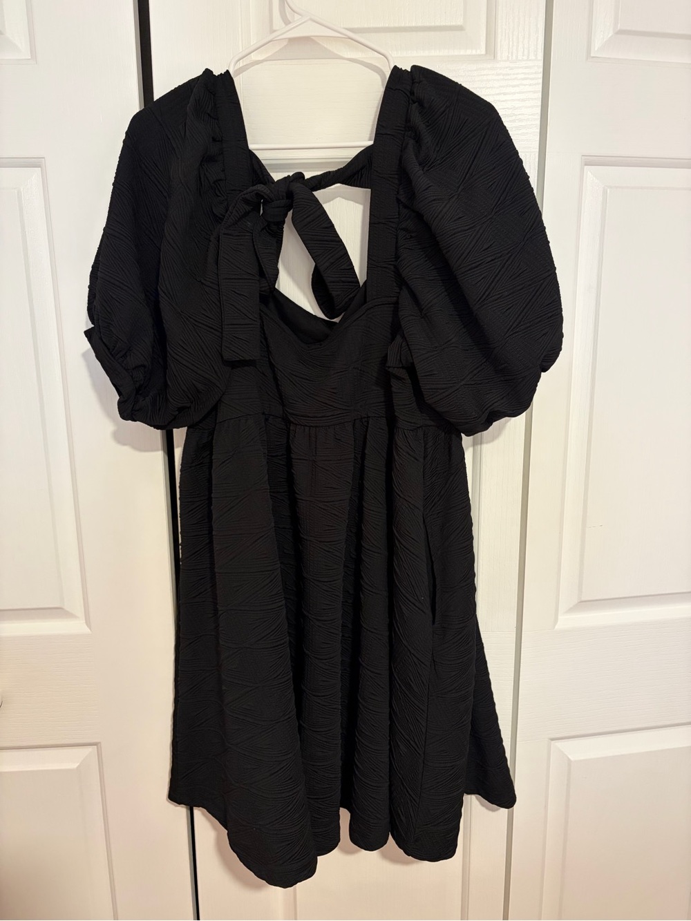 Free People Black Textured Puff Sleeve Mini Dress - Picture 3 of 4